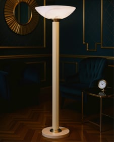 Modernist Floor Lamp with Fluted Column and Etched Art Glass Shade, 1940's