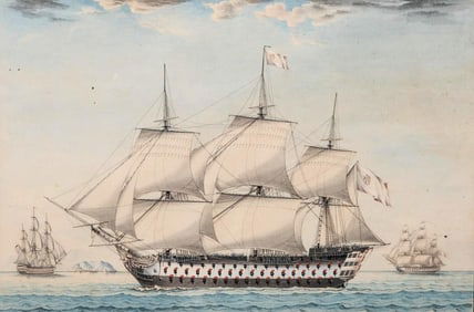 Emric Piux's 1804 Signed Watercolor Nautical Painting
