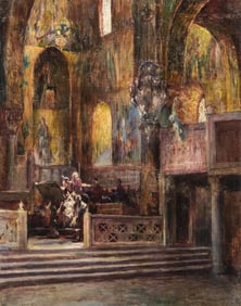 Henry Le Riche Oil Painting, “The Palatine Chapel, Palermo," Circa 1900