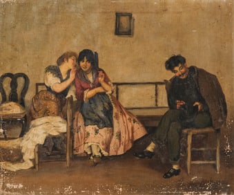 Eugène De Blaas Signed Genre Scene Oil Painting, the Confidence