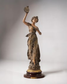 Henryk Kossowski Signed Art Nouveau Bronze Sculpture 26" Tambourine Dancer, Circa 1900