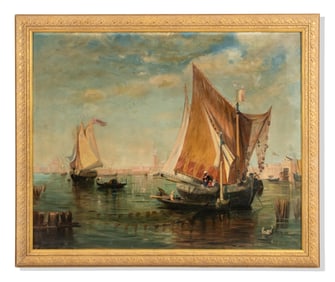 Venetian Canal Scene Oil on Canvas French Painting, 20th Century