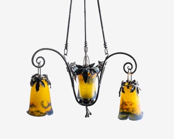 Signed Muller Freres Art Glass Art Nouveau Circa 1920 Chandelier