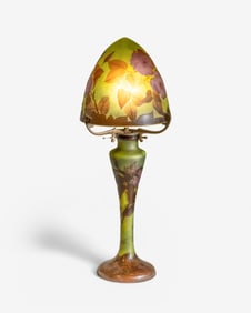 Galle 21" Signed Art Nouveau Cameo Art Glass Table Lamp, Early 20th Century