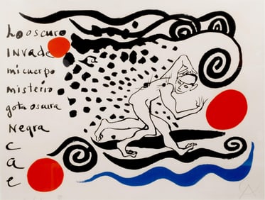 Alexander Calder Large Format Hand Signed by Both Alexander Calder and poet, Carlos Franqui, Limited
