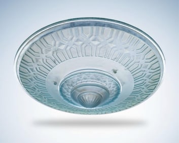 Art Deco French Work Blue Molded Art Glass Ceiling Fixture, 1930's