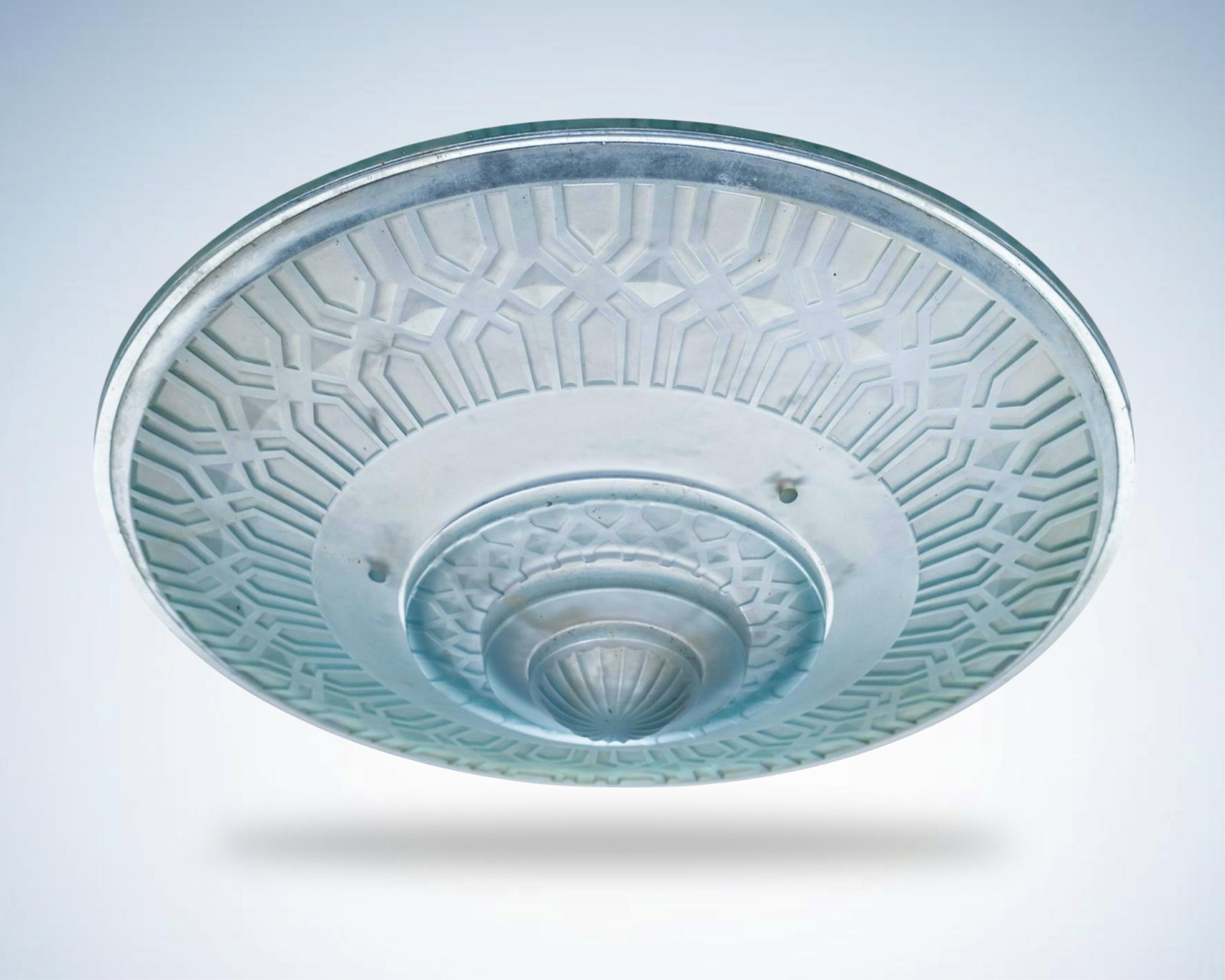 Art Deco French Work Blue Molded Art Glass Ceiling Fixture, 1930's (1 of 10)
