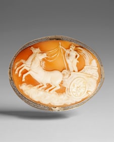 14k Gold Large Cameo Convertible Brooch, Depicting Apollo in His Chariot Circa 1880's