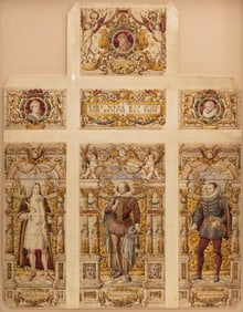 Watercolor Painting, Architecture Design for Stained Glass Library Window Installation, 19th Century