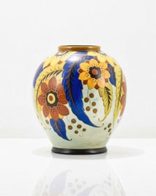Charles Catteau for Boch Frères Keramis, Art Deco Vase with Stylized Floral Motif
