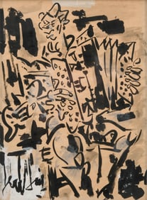 Gen Paul, the Accordionist, Signed Mixed Media Ink and Gouache on Paper Early 20th Century