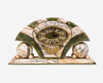 Art Deco Two-Tone Marble and Gilt Bronze Mantel Clock, Circa 1930