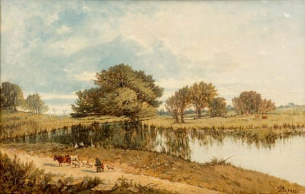 19th Century French School Oil Painting, “The Edge of a Pond", Dated 1853