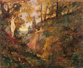 François Xavier Roussel Aka Ker-Xavier Roussel, Bacchanale Symbolist Oil on Canvas Painting, Circa