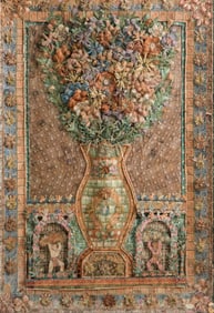 Postage Stamp Antique Collage Artwork Intricately Layered and Sculpted Philatelic Floral Relief