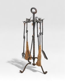 19th Century Spanish Wrought Iron Fireplace Tool Set, La Casa Del Hierro, Mallorca