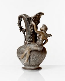Charles Ferville Suan, 13" French Art Nouveau Pewter Vase, Signed, Circa 1900