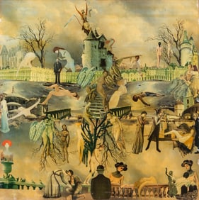 Surrealist Collage Featuring Works by Delvaux, Fini, Magritte and Labisse