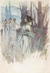 Willy Pogany Art Nouveau Watercolor and Pencil Painting, signed,