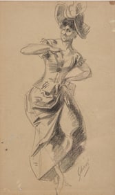 Jules Chéret Original Signed 'Cabaret Dancer' Pastel Painting on Paper Drawing, Circa 1900