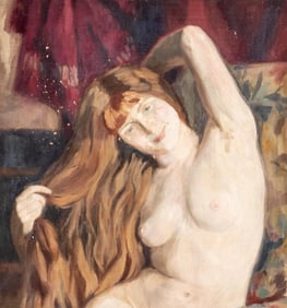 Oil on Canvas Painting Portrait of a Young Redheaded Woman, Early 20th Century