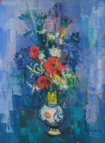 José Palmeiro Signed Oil on Canvas Painting, “Bouquet of Flowers on a Table
