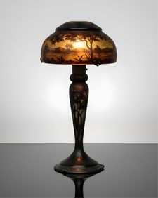 Signed Daum Nancy Art Nouveau Cameo Art Glass Table Lamp, Circa 1925