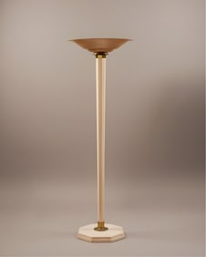 French Art Moderne Deco Lacquered Wood and Brass Floor Lamp