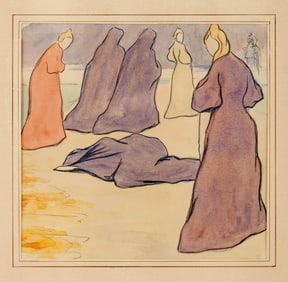 Maurice Denis Signed Symbolist Watercolor of Women in Long Robes, Circa 1900