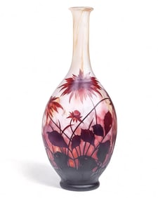 Daum Nancy, Giant Signed Cameo Etched Art Glass 28 Inch Tall Circa 1900