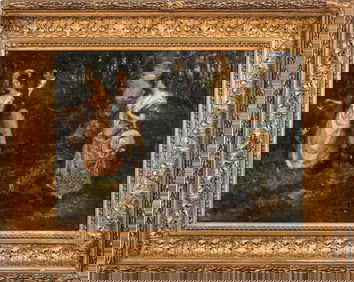 Miklos Mihalovits, the Promenade, Signed Oil on Cardboard Painting, Circa 1918