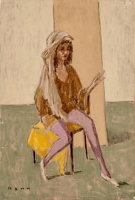 Signed 'Benn' (Bencjon Rabinowicz) Modernist Oil Painting of Seated Woman, 1982