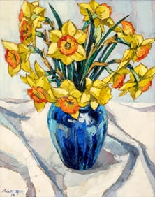 Jean-Pierre Garapin, Bouquet of Daffodils, Signed Oil on Canvas Painting, 1975