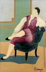 C. Andrez Signed Oil Painting, “Man on Chair," 1975