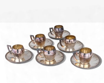 Blaise Bontemps, Set of Six Art Deco Silver-Plated Cups and Saucers, Circa 1930