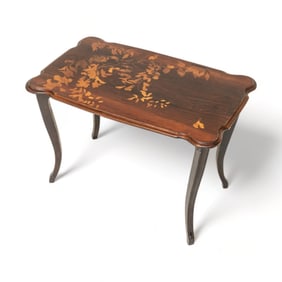 Galle Marquetry Art Nouveau Inlaid Table, Signed, Early 20th Century