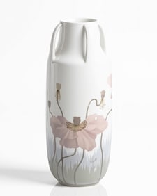 Royal Copenhagen Art Nouveau Porcelain Vase with Openwork Handles and Poppy Motif
