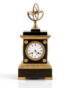 Chiseled Gilded Bronze Terminal Clock with Armillary Sphere, 19th Century