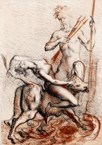 Marcello Tomassi: Two-Tone Charcoal/Pastel Enhanced Lithograph, Circa 1970's
