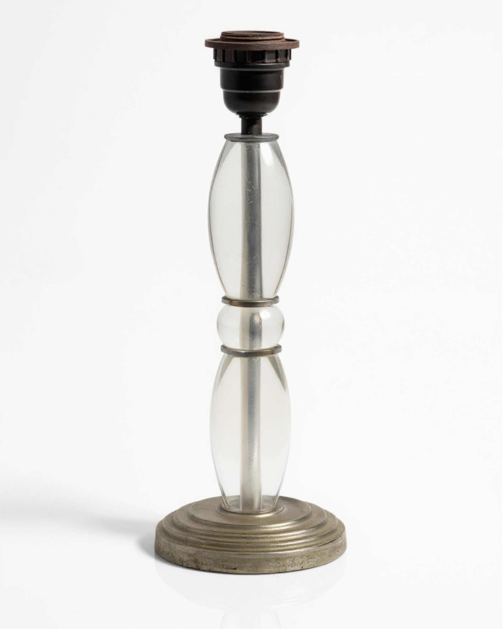 Jacques Adnet Style Mid-Century Glass and Chrome Table Lamp Base (1 of 8)