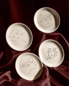 Salins France, After Pablo Picasso – Set of 4 Earthenware Plates with Picasso Illustrations,