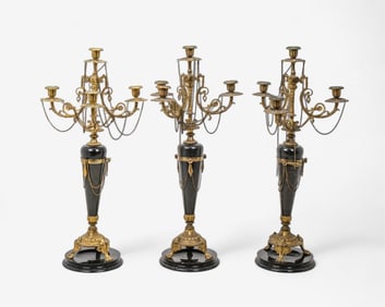 French Neoclassical Gilt Bronze and Marble Girandoles, 19th Century