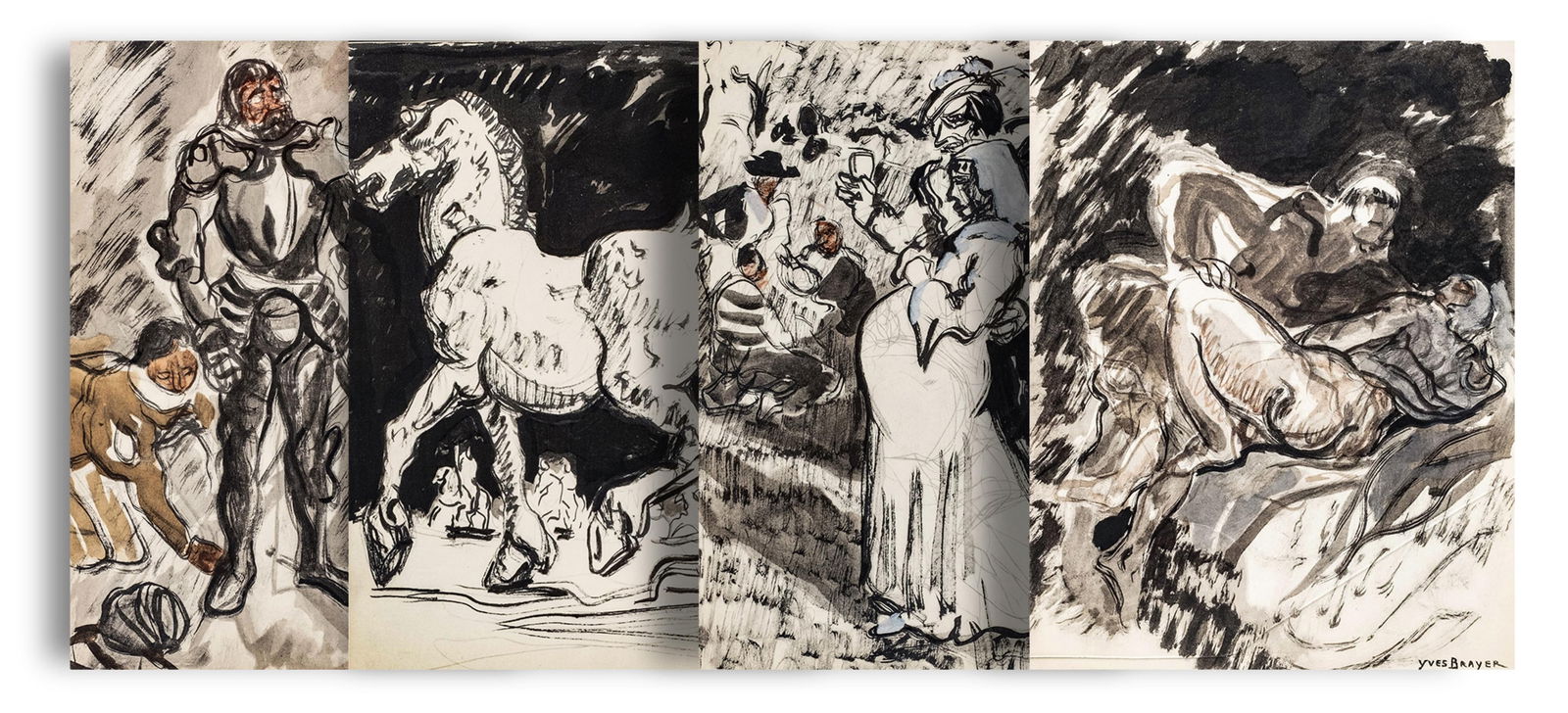 Yves Brayer Signed Pochoir Gouache Suite, 1947 (4) Painting: Keywords: French School, Mid-20th Century, Modernism, Expressionism, Figurative Art, Book Illustration, Rabelais Series, Maurice Rat adaptation, Union Latine dEditions Paris, livre dartiste, hand-colo