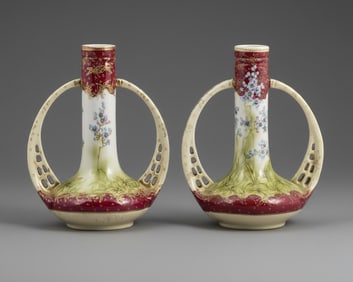 Pair of Art Nouveau Hand Painted Japanese Vases with dragonflies circa 1920's