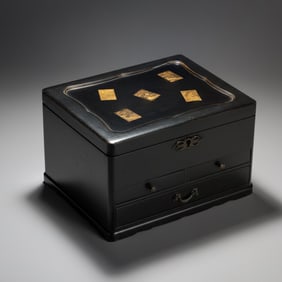 Meiji Period Fine Japanese Black Lacquer-Work Wooden Jewelry Box