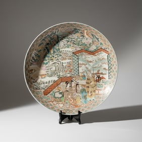 Large Meiji Japanese Signed 18" Hand Painted 19th Century Porcelain Centerpiece Charger