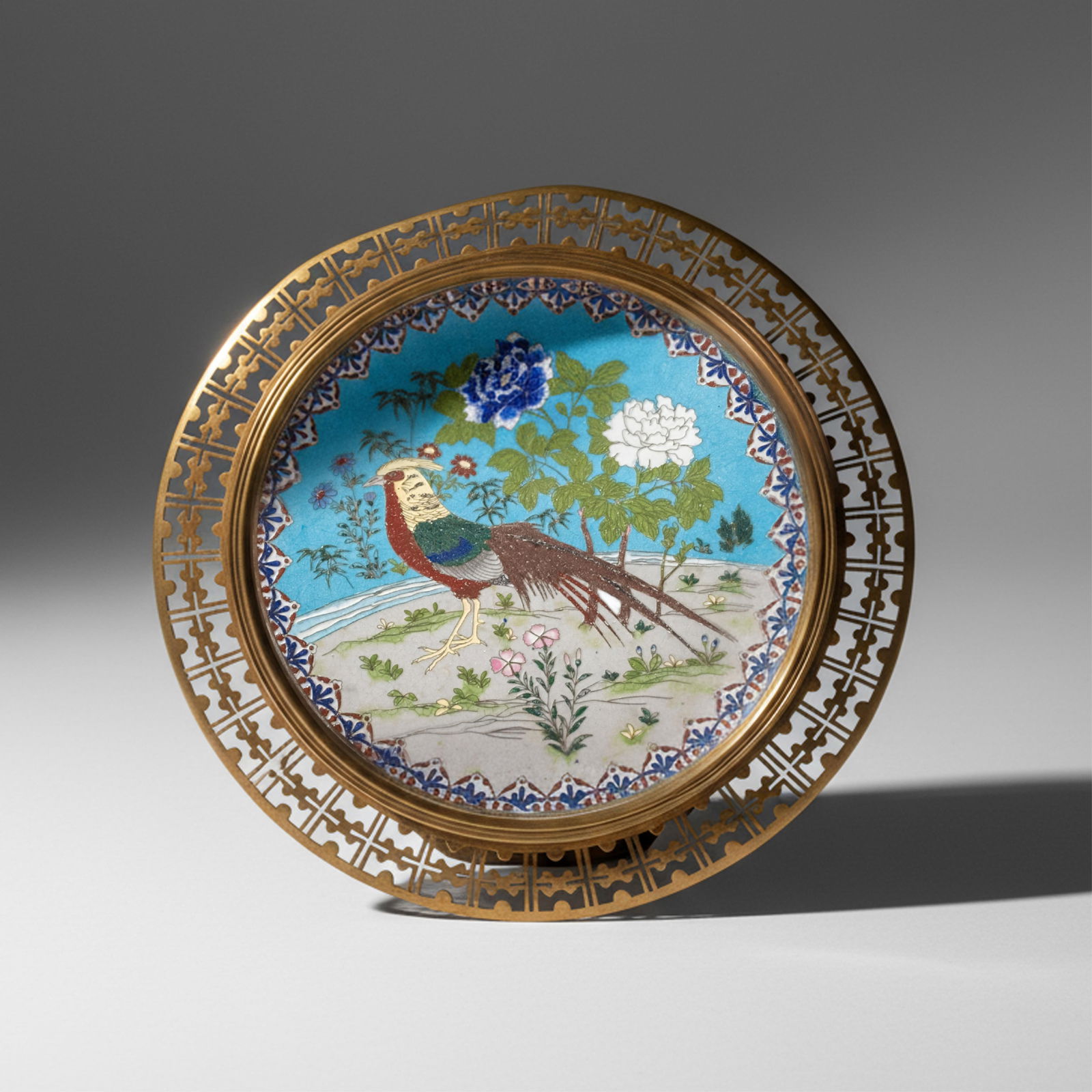 Cloisonne Pheasant Charger in Gilt Bronze Mounting Antique Exceptional and Unusual (1 of 8)