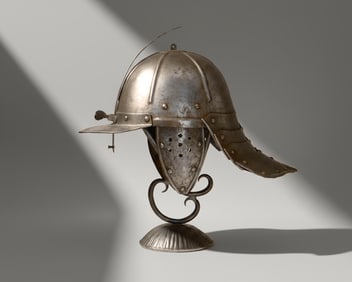 North European Pot Helmet on Custom Stand, Mid-17th Century