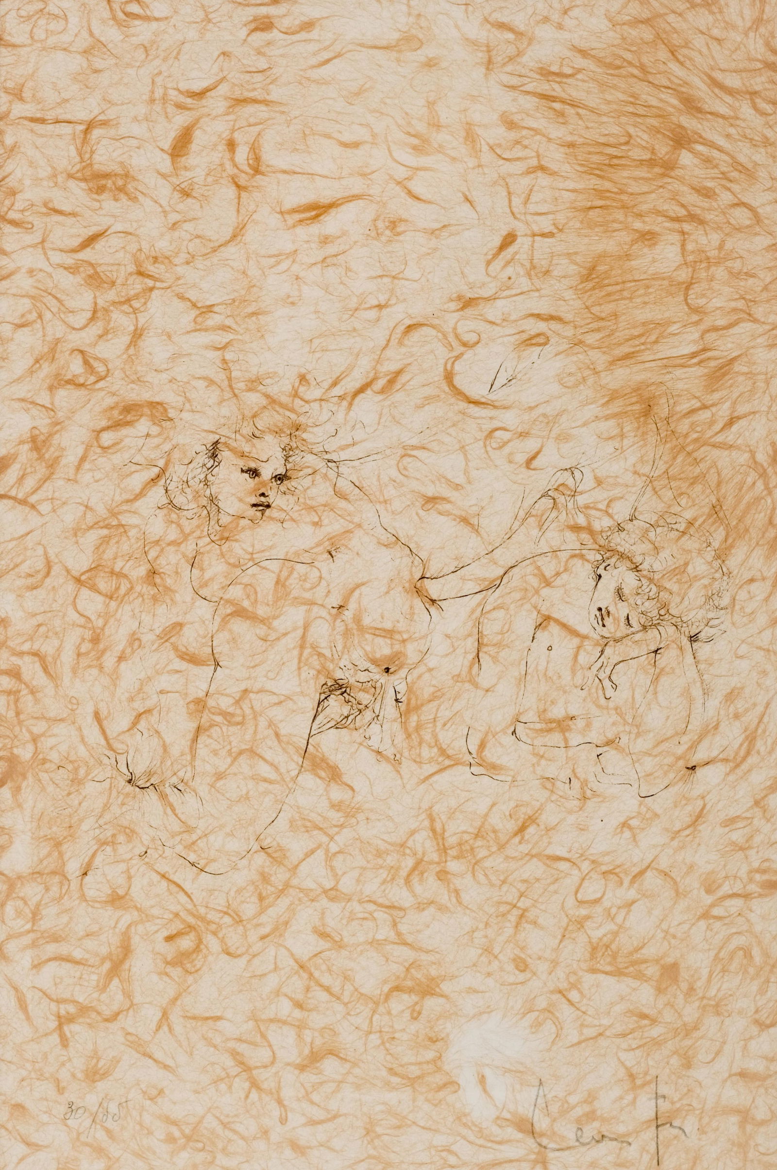 Signed Leonor Fini Drypoint, Characters, on Bistre Japanese Paper, Edition of 55: Keywords: bistre Japanese paper, limited edition print, 20th century art, female figure, French-Italian artist, contemporary drawing, Surrealism, Modern Art, Post-War European movement, Avant-Garde, F