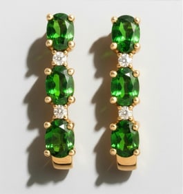 Chrome Diopside and Diamond 14K Gold Huggie Earrings